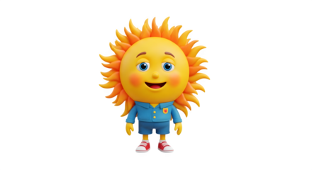 Cheerful Cartoon Sun Character in Casual Outfit.