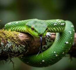 Obraz premium green snake on a tree
