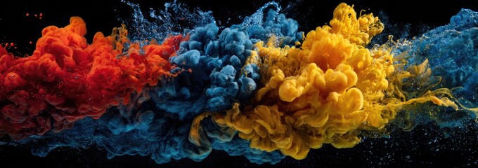 Vibrant colors of ink mixing in the air