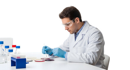 Dedicated scientist performing laboratory research with precision and focus.
