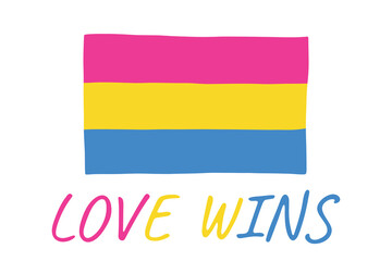 Colorful Pansexual pride flag Happy pride day LGBTQ community Pride Month Vector hand drawn doodle for posters, stickers, logo, cards