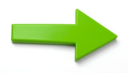 A single, bright green arrow, casting a soft shadow, points to the right on a plain white background. Simple, clean, direction