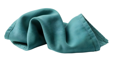 Folded Teal Fabric Napkin Isolated on White Background.