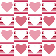 Seamless Heart Pattern in Pink Tones with Striped Background – Romantic Minimal Design Transparent