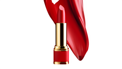 Red lipstick with a smear of color isolated on transparent background