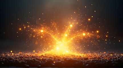 A Dazzling Display of Light and Sparks An Ethereal Explosion of Golden Energy Radiating from Earthy Ground