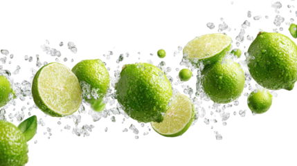 Green Limes Splashing in Water Against Black Background