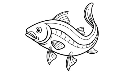 Salmon fish Kids silhouette and vector line art t shirt design, intricate detailed drawing, adult coloring pages, printable art for stress relief and relaxation, high-quality illustration.