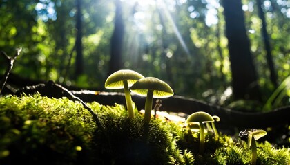 Details of Green Bud mushrooms in the forest. Generated with AI