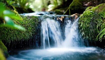 Misty enchanted waterfall in rainforest. Generated with AI