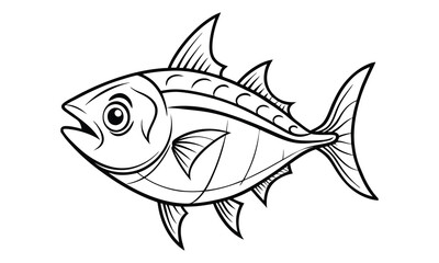 Fototapeta premium Tuna fish Kids vector line art and silhouette t shirt design, elegant detailed illustration, perfect for printable coloring pages, art therapy relaxation and stress relief activities.