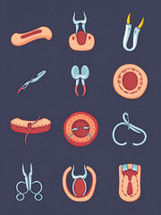 Suture icons set. Cartoon set of suture vector icons for web design
