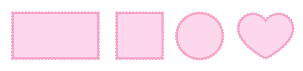Valentines postage stamp rectangle ,  square , circle  heart shapes