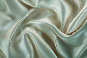 Fototapeta premium Luxurious silk fabric flowing in sage green and cream tones, smooth organic curves, high-end fashion and beauty concept