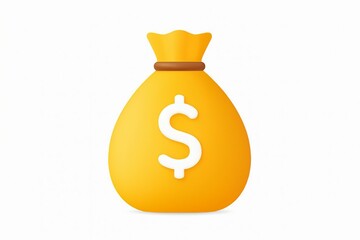 Yellow money bag with dollar sign on white background