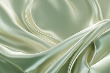 
Luxurious silk fabric flowing in sage green and cream tones, smooth organic curves, high-end fashion and beauty concept