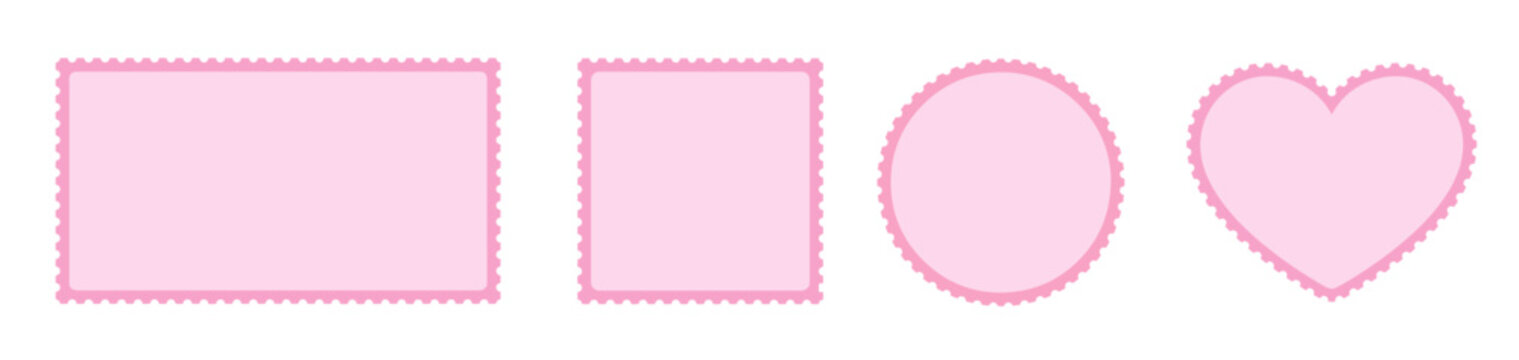 Valentines postage stamp rectangle ,  square , circle  heart shapes