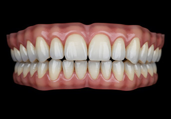 Obraz premium Realistic close up of human teeth against a black background for dental concepts