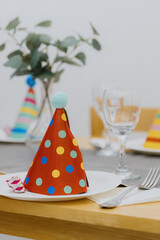 A beautiful view of a table set for a birthday.