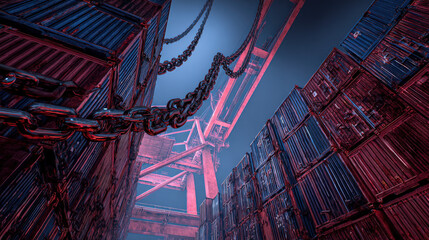 container cranes lifting boxes wrapped in chains economic constraint representation illustration concept scene visual for commercial design use high detail quality stock image illustration concept