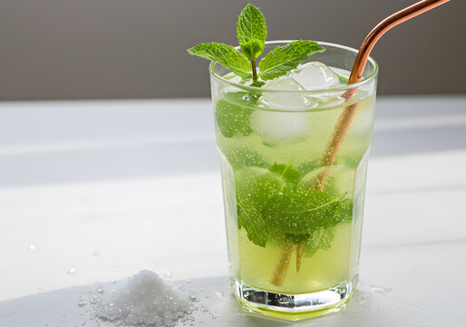Refreshing iced green drink with mint