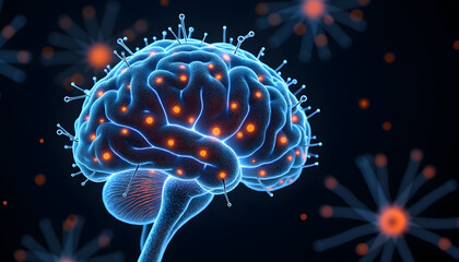 Fototapeta premium Microscopic View of Glowing Artificial Brain Neurons