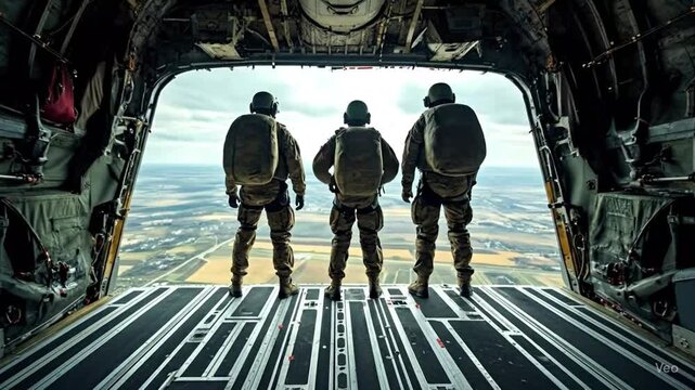 Military Paratroopers Jumping from Aircraft | Soldiers Parachute Drop Over Fields