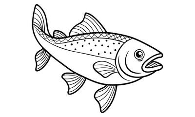 Fototapeta premium Trout fish vector line art and silhouette t shirt design, elegant detailed illustration, perfect for printable coloring pages, art therapy relaxation and stress relief activities.