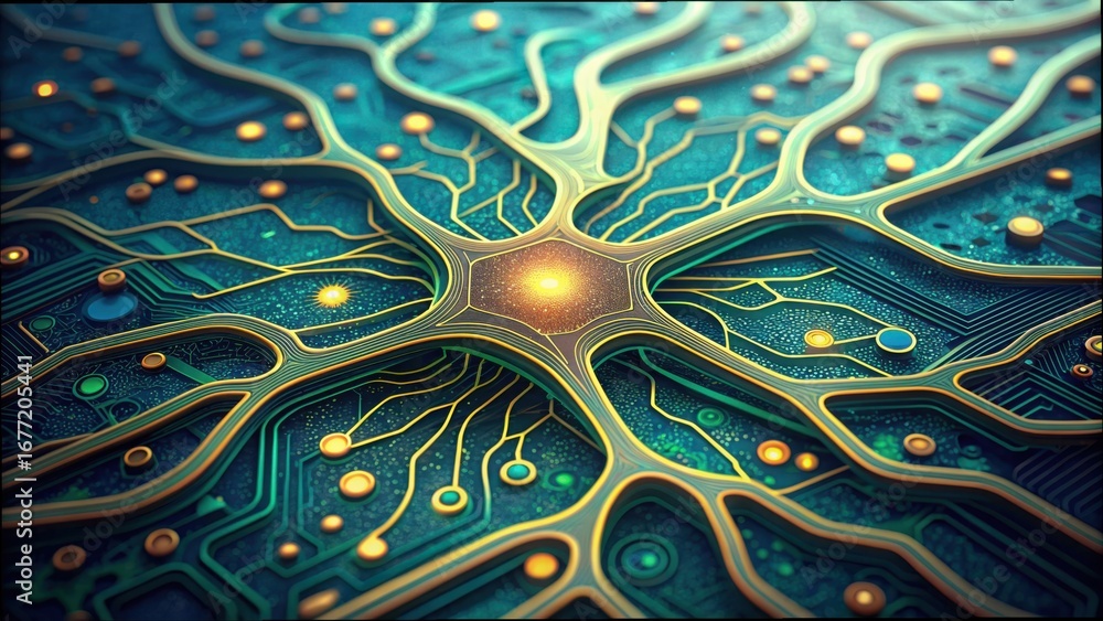 Poster circuit board mimicking neuron pathways in abstract design v2