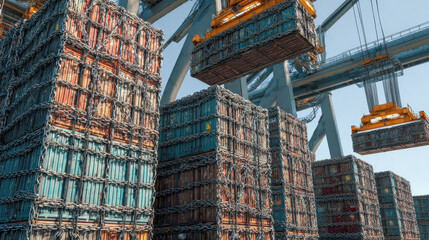 container cranes lifting boxes wrapped in chains economic constraint representation illustration concept scene visual for commercial design use high detail quality stock image illustration concept