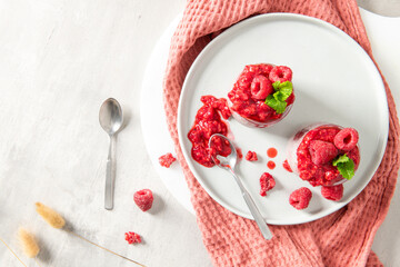 Raspberry chia seed pudding from a top view