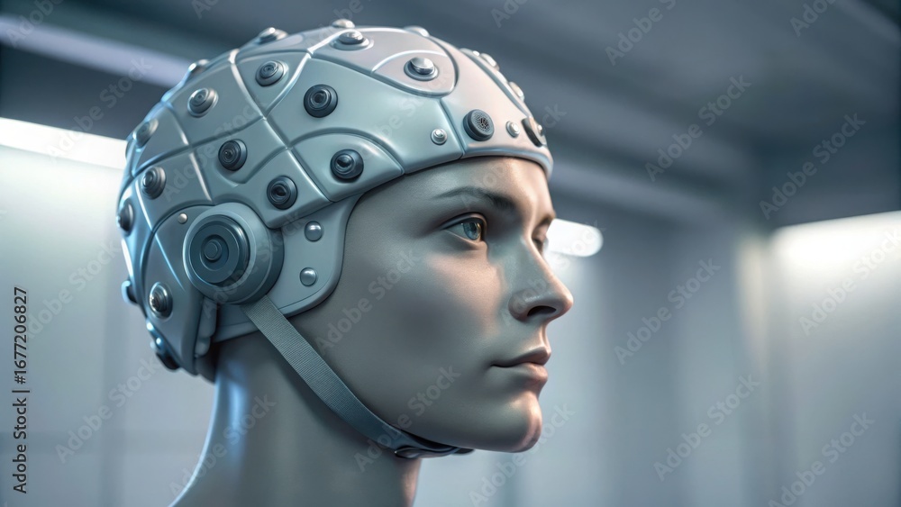 Aufkleber futuristic wearable eeg interface displaying advanced technology concepts