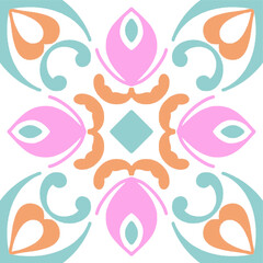 Tile seamless pattern design. With colourful motifs background.