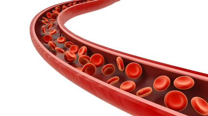 Red blood cells flowing in artery vein bloodstream circulation human biology medical science healthcare 3d render on transparent background