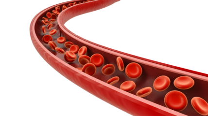 Red blood cells flowing in artery vein bloodstream circulation human biology medical science healthcare 3d render on transparent background
