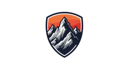 Mountain Range Shield Logo with SnowCapped Peaks.
