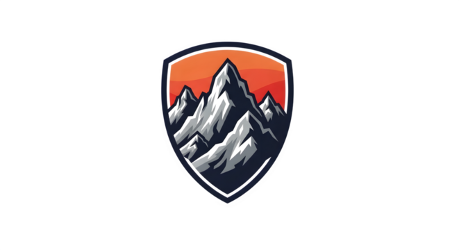 Mountain Range Shield Logo with SnowCapped Peaks.