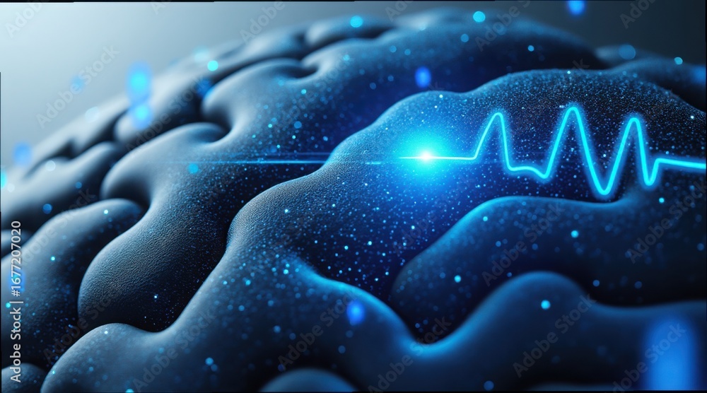 Poster futuristic brainwave sensor technology with synthesized graphics