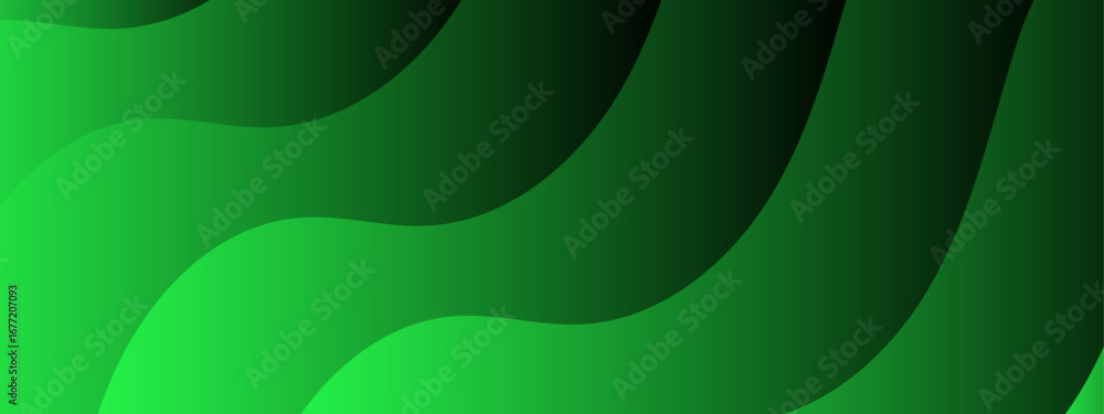 Poster abstract gradient background with flowing wavy shapes in shades of green and blue. sense of depth an