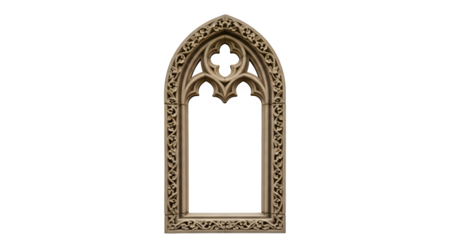 Ornate Gothic Window Frame with Intricate Carvings.