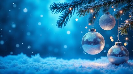 Frosted baubles on pine branch christmas ornaments