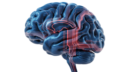 Brain technology mind intelligence circuit neural network ai learning science future human intellect on transparent background