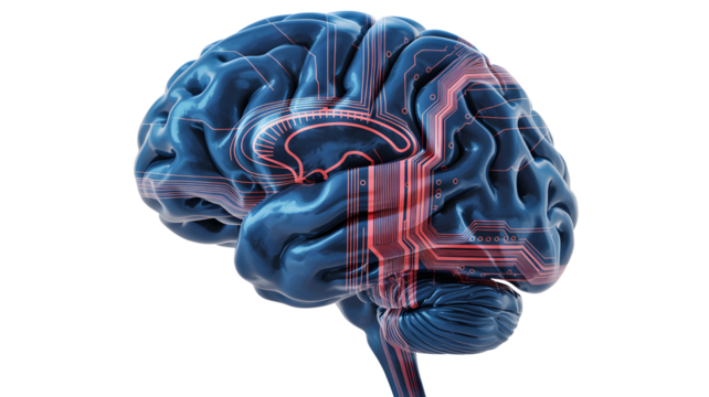 Brain technology mind intelligence circuit neural network ai learning science future human intellect on transparent background