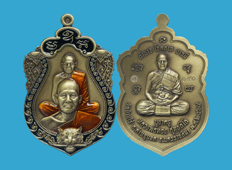 Amulets of famous monks and teachers at Wat Ban Rai, Thailand