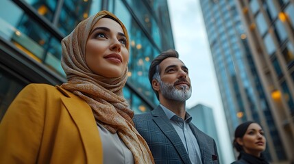 Diverse businesspeople discussing financial plans using holographic technology