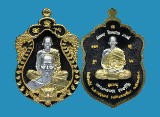 Amulets of famous monks and teachers at Wat Ban Rai, Thailand