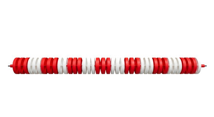 Red and White Swimming Pool Lane Rope Isolated on a White Background.