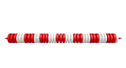 Red and White Swimming Pool Lane Rope Isolated on a White Background.