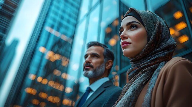 Business leaders discussing financial plans with holographic display