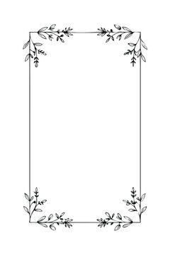 Floral Botanical Mono Line Art Frame. Simple Vector Border with Flowers and Leaves